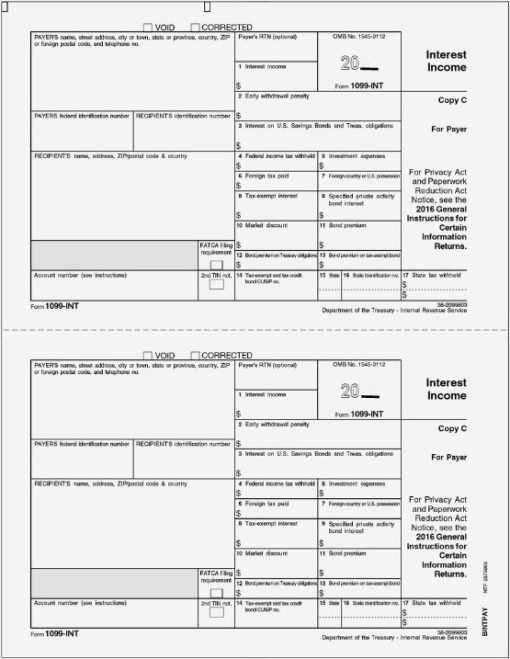 1099-INT Form - Copy C Payer - Discount Tax Forms